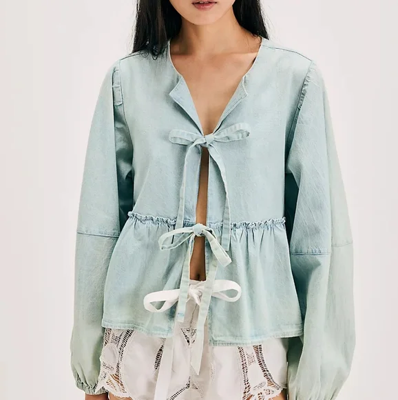 NWTvFree People Brunch Babe Denim Blouse - Picture 8 of 8